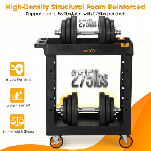 ELAFROS 2-Shelf Heavy Duty Utility Cart, 34.4 x 16.7 x 38.5 in