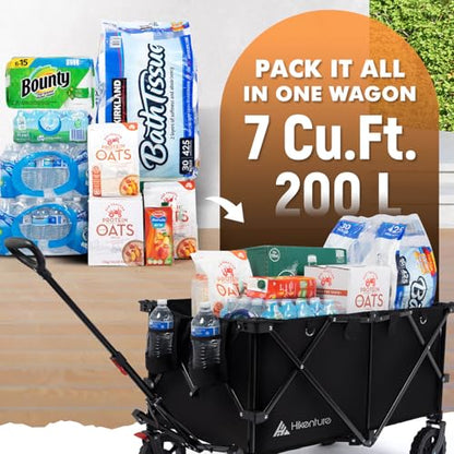 Hikenture Wagons Carts Foldable 330LBS, Heavy Duty Collapsible Wagon - color: Black, size: 7 cu ft / 200 L