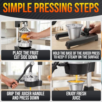 Cast Iron Manual Juicer, Heavy Duty Citrus Press for Lemons, Limes - color: Black