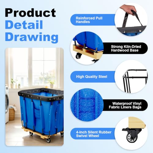 Industrial 12 Bushel Basket Trucks, Blue Vinyl Basket Bulk Truck, Knock Down Truck, 36" L X 26.8" W X 33.7" H Rolling Laundry Cart, Commercial Material Handling Cart with 4" Casters - color: 12 Bushel
