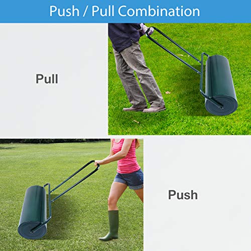 S AFSTAR Lawn Roller, Push Tow Behind Sod Roller with U Shaped Handle, Water and Sand Filled Garden Drum Roller for Planting, Seeding, Eliminating Turf Damage (13 by 24-inch/ 13 Gal) - color: Green, size: 13 by 24-inch/ 13 Gal