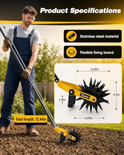 Saker 2-in-1 Rotary Cultivator Hand Tiller with Long Handle