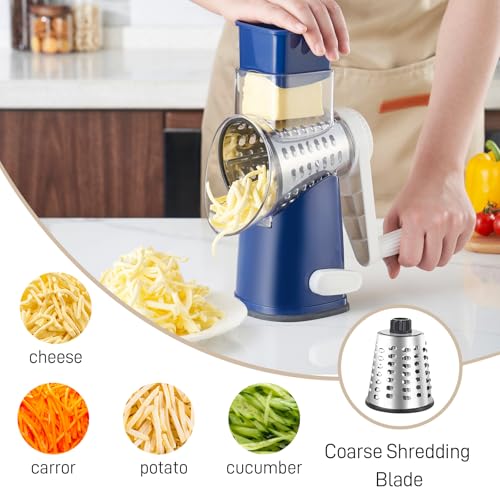 Weltonhm 4 in 1 Large Rotary Cheese Grater Hand Crank (Blue, 4 Graters) - color: Blue, size: 4 Graters