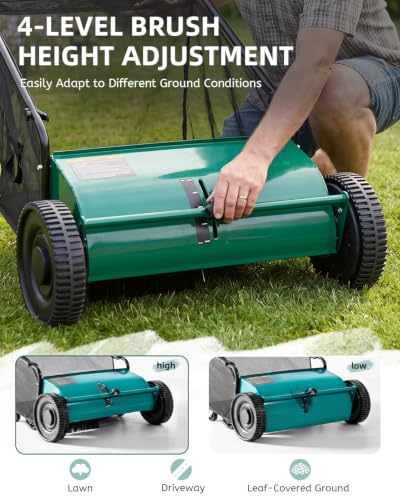 Push Lawn Sweeper, 33.4 in Yard Sweeper with 8 cu ft Bag - color: Green, size: 33.4 in