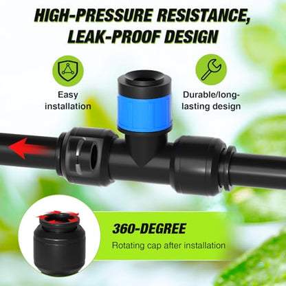 Bonviee 24-Pack 1/4-Inch Tee Vortex Emitters for Drip Irrigation - size: 1/4” Push-to-Connect Tee- Vortex- 24 PCS