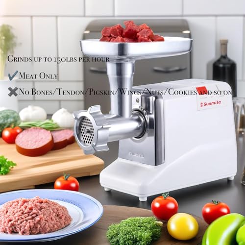 Sunmile SM-G50 ETL Electric Meat Grinder - Max 1.3 HP 1000W Heavy Duty Meat Mincer Sausage Grinder - Metal Gears, Reverse, Circuit Breaker, Stainless Steel Cutting Blade and Plates, 1 Sausage Stuffs
