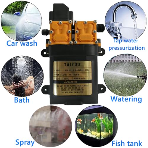 DC 12V Diaphragm Water Pump 145PSI Fresh Water Pump Self Priming Sprayer Pump High Pressure Smart dual core pump