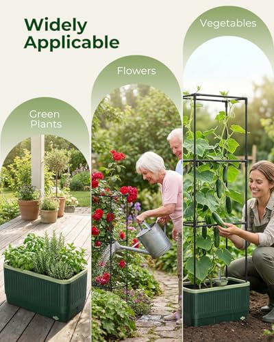 Raised Garden Bed Planter Box with Trellis, Self Watering Tomato Planters for Climbing Plants, Tomato Cage Trellis for Vegetables & Vine Flowers Indoor Outdoor Patio (Dark Green, 51.2In(2PCS)) - size: 51.2In(2PCS)