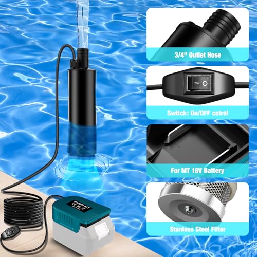 Water Pump for Makita 18V Battery,500GPH Submersible Pump/Dirty Water/Suction/Flat Water,for Pool,Garden Irrigation,Car Wash,Puddle,Camping,Cellar(No Battery) - style: for Makita