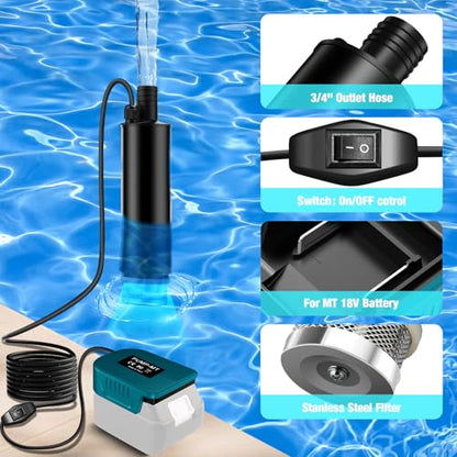 Water Pump for Makita 18V Battery,500GPH Submersible Pump/Dirty Water/Suction/Flat Water,for Pool,Garden Irrigation,Car Wash,Puddle,Camping,Cellar(No Battery) - style: for Makita
