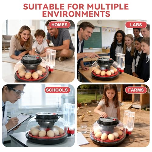 Series II - 12 Egg Automatic Incubator for Beginners, Smart Adaptive Humidity (Dual-Bottle) & Auto Temp Control, Auto Egg Turn, Real-Time Display, Candler, 360° View for Hatching Poultry Eggs - size: 12-Egg Black+Red