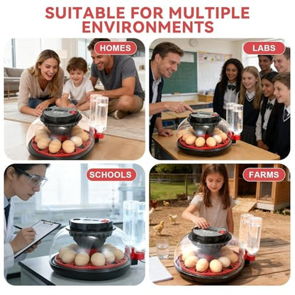 Series II - 12 Egg Automatic Incubator for Beginners, Smart Adaptive Humidity (Dual-Bottle) & Auto Temp Control, Auto Egg Turn, Real-Time Display, Candler, 360° View for Hatching Poultry Eggs - size: 12-Egg Black+Red