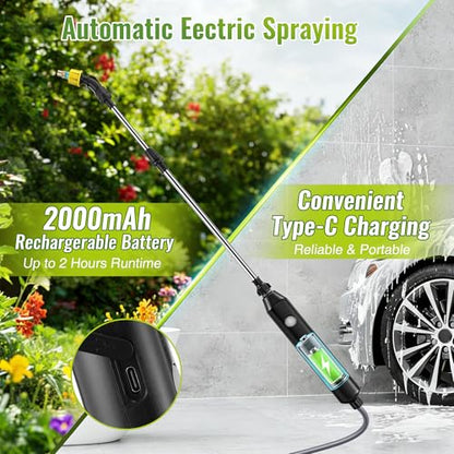 32 FT Hose Battery Powered Sprayer Wand with 32" Electric Sprayer&3 Speeds