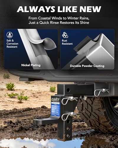 OMT Adjustable Trailer Hitch Ball Mount, 2" Receiver 5000 LBS 8-Position - size: 2" Receiver 9-1/2" Drop & 8-1/4" Rise, No Ball