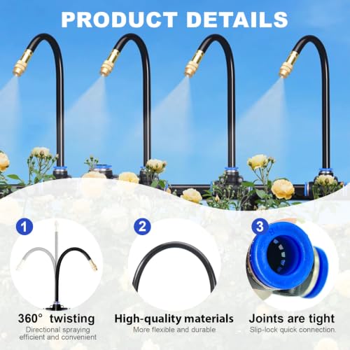 Drip Irrigation System 200FT 1/4" with 32PCS 360° Adjustable Brass Nozzles - size: 200FT