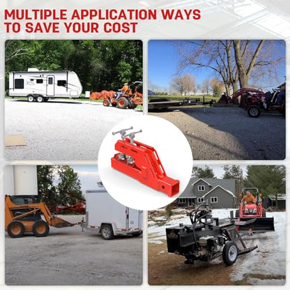 Upgraded Red Clamp on Tractor Bucket Hitch Receiver, 2" Receiver Adapter