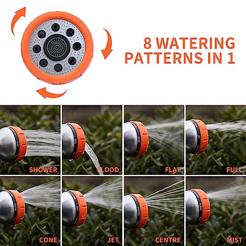 Garden Hose Nozzle,8 Patterns Hose Sprayer High Pressure,Heavy Duty Dog Wash,Metal Water Hose Nozzle with Soap Dispenser,Car Wash Foam Gun With Pets Things - color: Orange