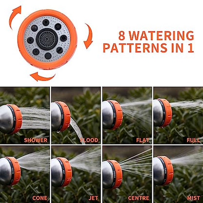 Garden Hose Nozzle,8 Patterns Hose Sprayer High Pressure,Heavy Duty Dog Wash,Metal Water Hose Nozzle with Soap Dispenser,Car Wash Foam Gun With Pets Things - color: Orange