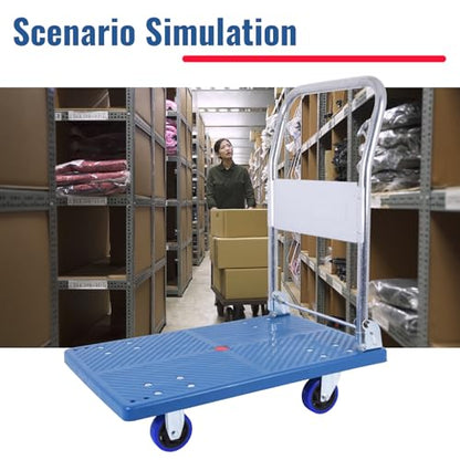 380lbs Small Flatbed Cart, Foldable Platform Truck Dolly with Swivel Wheels,Heavy Duty Moving Platform Hand Truck, Push Cart Platform Dolly Cart for Groceries, Warehouse(27.17" x 18.39" Blue) - style: 380 LBS