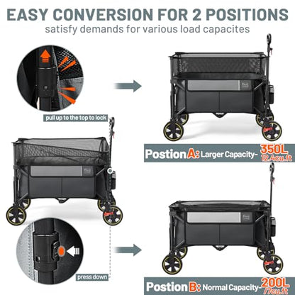 Timber Ridge 350L Extra Large Collapsible Folding Wagon Carts with Brake - color: Gray, size: 350L