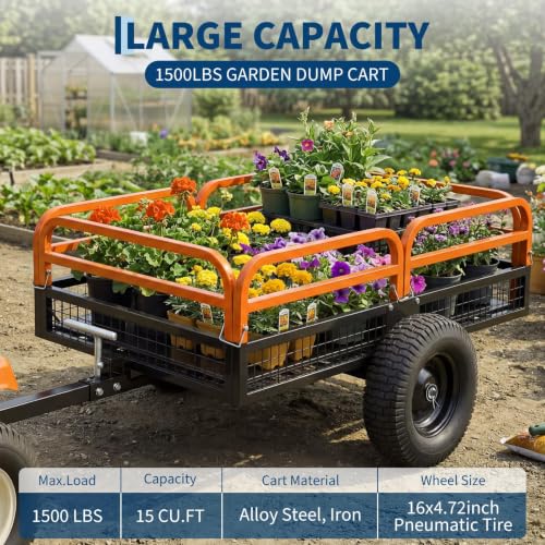1500 Lbs Heavy Duty Steel Dump Cart - color: Orange