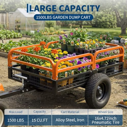 1500 Lbs Heavy Duty Steel Dump Cart - color: Orange