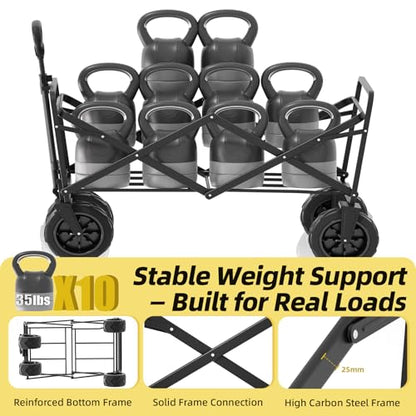 EchoSmile Wagons Carts Foldable Heavy Duty 350L Cap for Camping, Black - color: Black