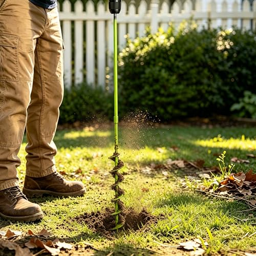 TCBWFY 2x32 Inch Auger Drill Bit for Planting - Long Handle Easy Planter Garden Auger - Bulb & Bedding Plant Augers - Post Hole Digger for 3/8”Hex Drive Drill - size: 2"x32"-Green