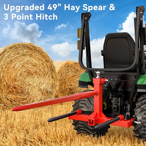 YINTATECH 49" 3 Point Hay Spear for Tractor CAT 1 with 2 Stabilizers Spear