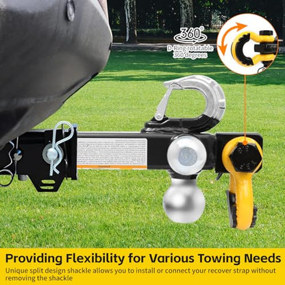 MaxxHaul Tri Ball Hitch with Rotatable Tow Hook and D-Ring Shackle, Fits 2" Receiver, Heavy-Duty Steel, 12,000 lb Capacity, Multi Ball Mount for Towing & Recovery - (51008) - style: Rotatable Tow Hook and D-ring