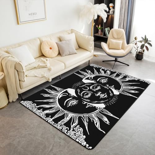Erosebridal Sun and Moon Area Rug 3x5 Boho Exotic Style Rugs for Adult Women Teens Black White Bohemian Mandala Decor Down, Bohemian Botanical Floral Non Slip Decorative Rug - color: Multi 04, size: 3'3" x 4'11" (Rectangular)