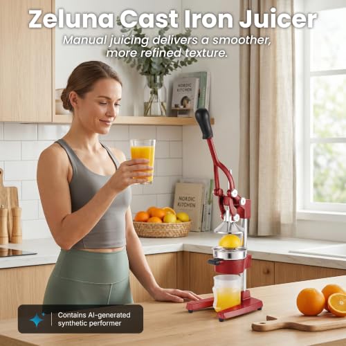 Cast Iron Manual Hand Press Juicer for Citrus & Pomegranate,Deep Red - color: Deep Red