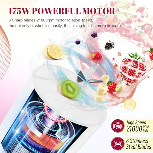 HOMEXUP Portable Personal Blender 17oz, 175W Smoothie Maker,White - color: White