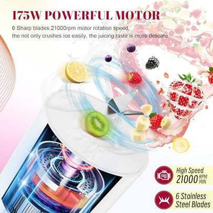 HOMEXUP Portable Personal Blender 17oz, 175W Smoothie Maker,White - color: White