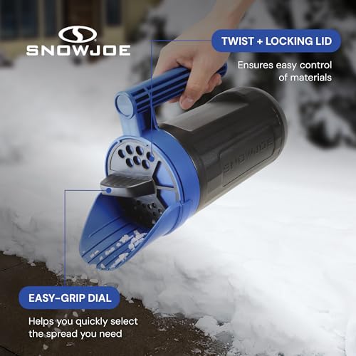 Snow Joe Salt Spreader Handheld - Ice Melt Spreader with 5 lb Capacity, Adjustable Dial Flow Control for Grass Seed, Fertilizer & More, SJSPD1