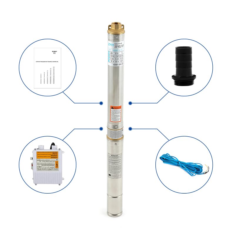 3 Inch Bore Deep Well Submersible Pump 110V 1/3HP Water Well Pump 157ft Head 18.5GPM Impeller Deep Well Pump with External Control Box for Water Tower Industrial Agricultural Irrigation Home Use - size: 3SDM207-110V/60Hz-1/3HP