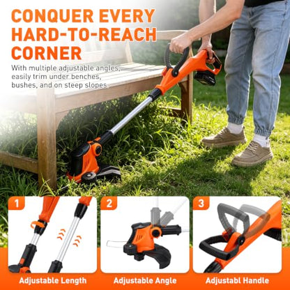 20V Cordless Weed Wacker String Trimmer 12" 2-in-1 Edger for Yard
