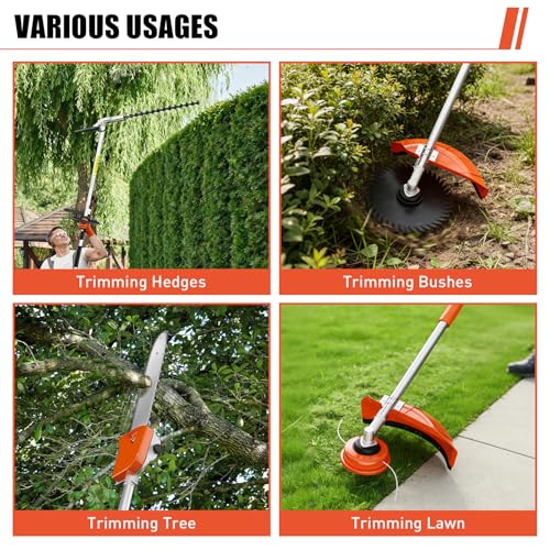 Baotree 52cc 6 in 1 Gas Hedge Trimmer, Weed Eater, String Trimmer, Edger, Pole Saw Chainsaw Pruner with EPA, CE and EMC Certification