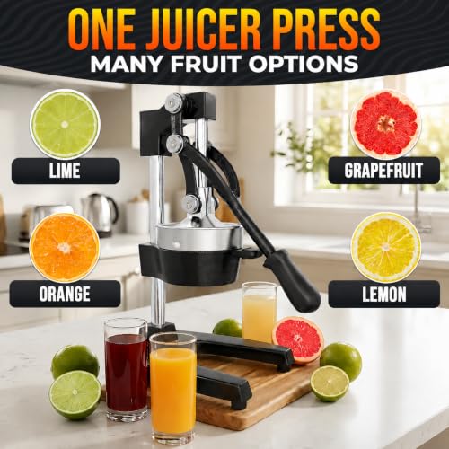 Cast Iron Manual Juicer, Heavy Duty Citrus Press for Lemons, Limes - color: Black