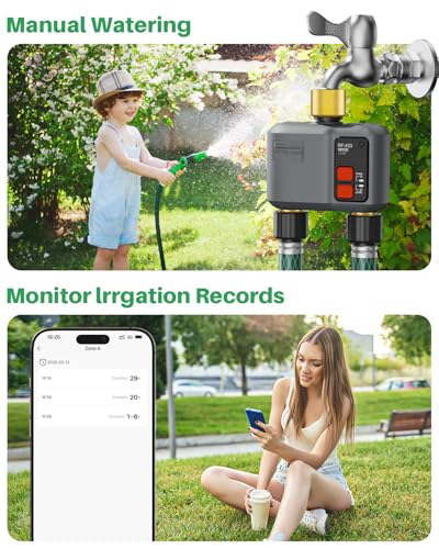 WiFi Sprinkler Timer 2 Zone, 984ft Range Smart Water Timer for Garden Hose - style: 2 Zone Brass Inlet & Outlet