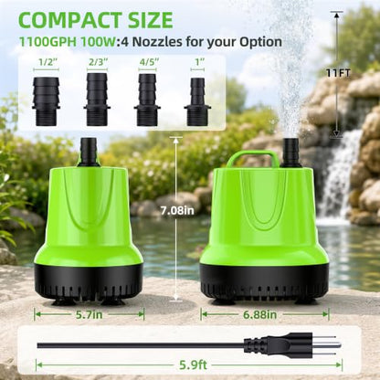 FREESEA Durable Small Pond Pump: 365+ days Continuous Operation - size: 100W/1100GPH