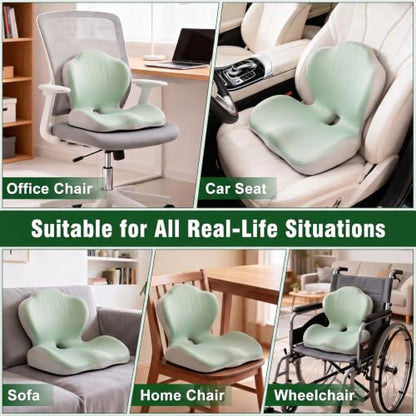 Car Seat Cushion Office Chair Cushion with Lumbar Support Pillow - color: Green Gray