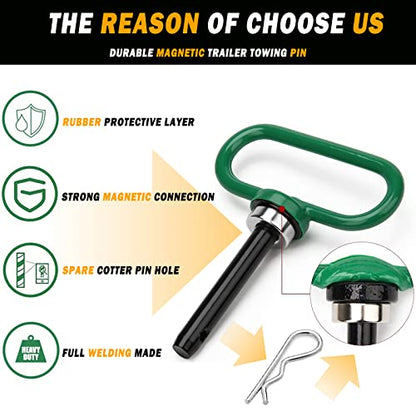 2 Packs Magnetic Hitch Pin, 1/2 Inch Lawn Mower Trailer Hitch Pins - color: GREEN-2pc