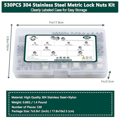Metric Lock Nut Assortment Kit, 530PCS Nylon Insert Lock Nuts Set - color: Metric 530PCS