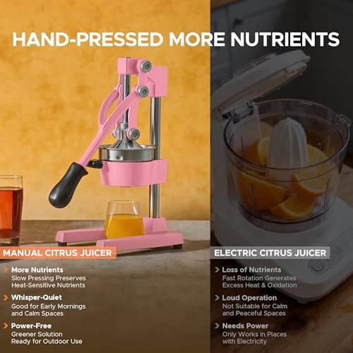 CO-Z Manual Citrus Juicer, Heavy-Duty Manual Juicer with Conical & Flat Pressure Plates, Professional Lemon Squeezer for Orange Pom Lime Lemon Juice, Dishwasher Safe Juice Press, Pink - color: Pink