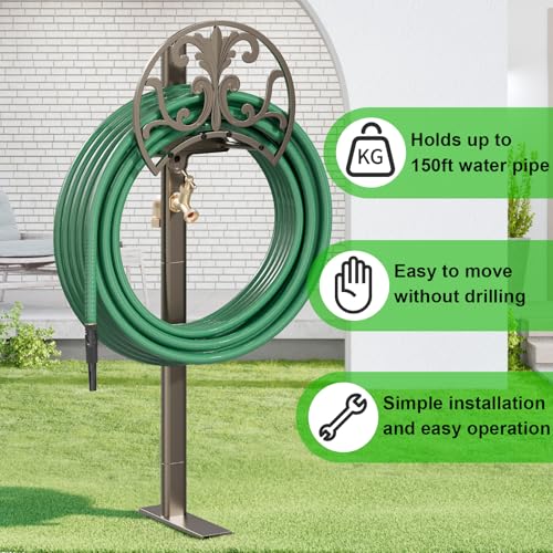 GOFORWILD Hose Stand with Brass Faucet, Holds 150 ft 5/8-in Hose