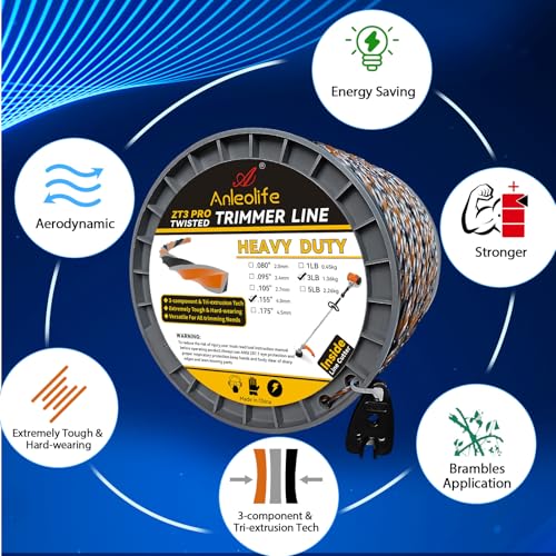 Anleolife .095" ZT3 Pro Heavy Duty Diamond Weed Eater String, 1122ft 3 lb - color: 3lb .095" (2.4mm)