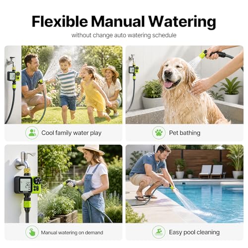 Sprinkler Timer, Brass Inlet Programmable Watering Timer for Garden Hose Fits 3/4” US Faucet, Outdoor Soaker Hose Timer w/Rain Delay/Manual/Automatic Watering, Drip Irrigation for Lawn Yard - color: Green