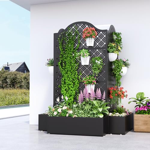 Metal Planter Box with Trellis & Privacy Screen, 79"x40"x11.8", Galvanized - color: Rhombus Grid