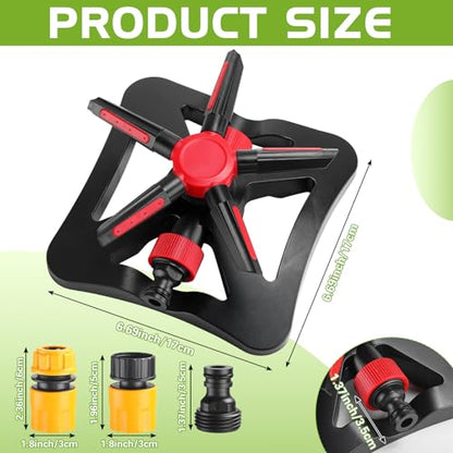 Tujoe 2 Pack Sprinklers for Yard Lawn Sprinkler with Metal Base Heavy 360 Degree Large Area Irrigation Duty Adjustable Circular Impulse Lawn Sprinkler for Medium to Large Garden, Yard(Red Black) - color: Red Black